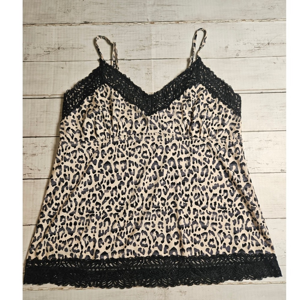 Jessica Simpson Leopard Print Lace Trim Camisole Top Small Animal Print Cami Y2K